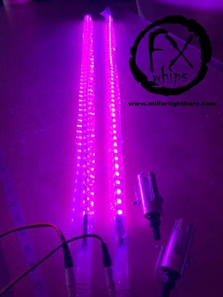 *PAIR* PINK LED LIGHT WHIP – MILLAR LIGHT BARS - FX WHIPS, LLC